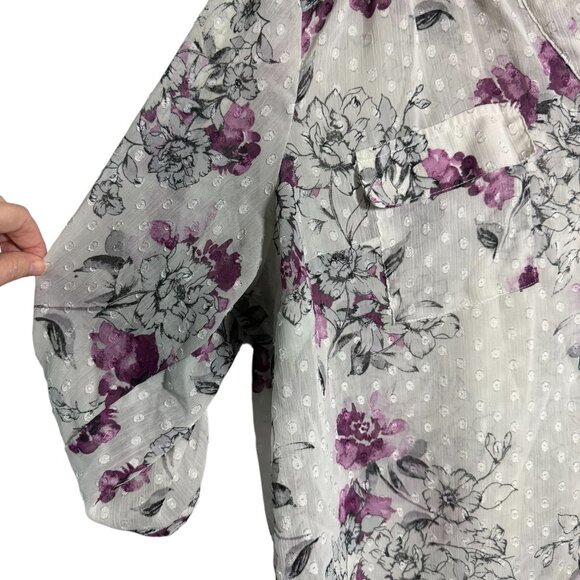 Torrid Womens Floral Sheer Blouse With 3/4 Sleeves & Polka Dot Detail - Size 2X - Picture 2 of 7